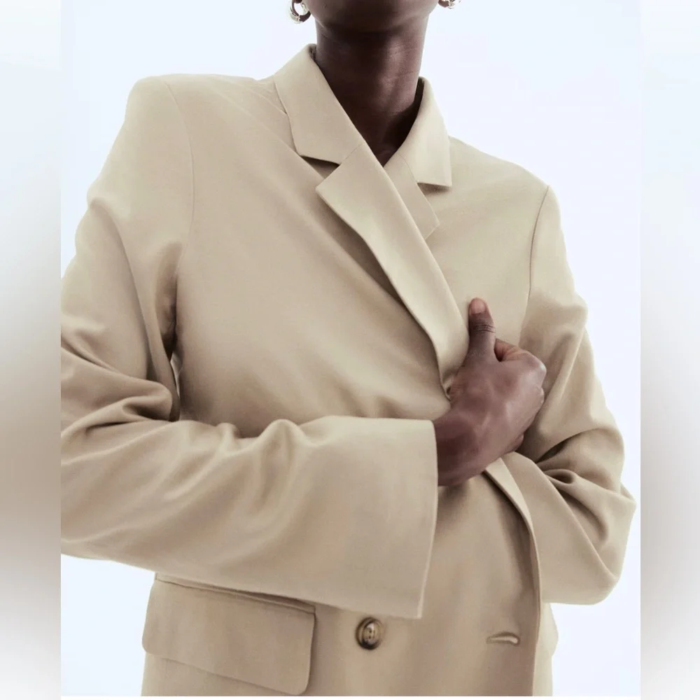 NWT - H&M Linen Blend Double-Breasted Blazer - Picture 2 of 7
